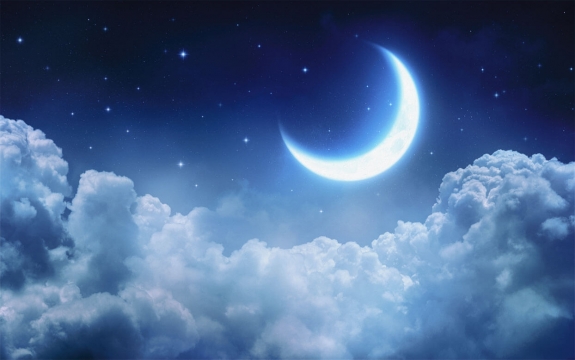Фотообои FTXL-01-00092 Луна в облаках на ночном звездном небе