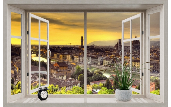 Фотообои FTS-02-00017 Вид из окна на закат во Флоренции, Италия