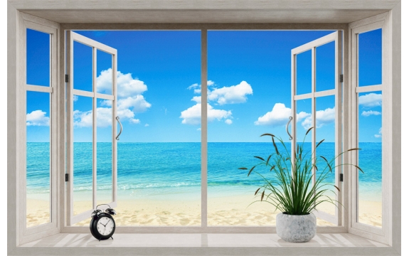 Фотообои MS-00036 Открытое окно с видом на морской пляж