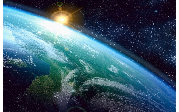 Фотообои FTS-15-00005 Земля и восходящее Солнце, космос