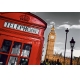 Фотообои FTL-04-00017 Телефонная будка на фоне Биг-Бена, черно-белый Лондон №1