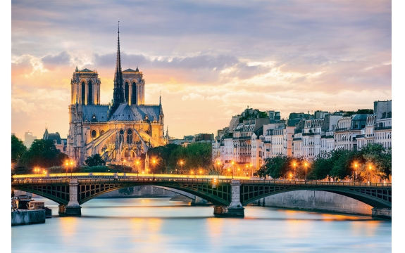 Фотообои FTL-04-00025 Вид на мост и Собор Парижской Богоматери, вечерний Париж