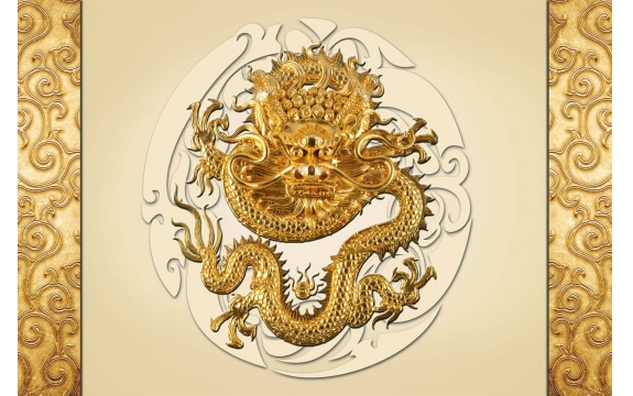 Фотообои 3D FTL-09-00050 Золотой дракон в восточном стиле