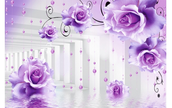 Фотообои 3D FTL-09-00057 Стереоскопические фиолетовые розы в тоннеле