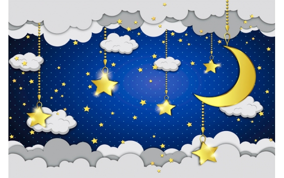 Фотообои 3D FTL-10-00001 Стереоскопические облака и звезды на ночном небе для детской