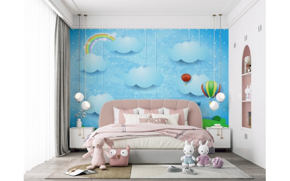 Фотообои 3D FTL-10-00017 Объемная композиция с облаками и радугой для комнаты ребенка, детские обои №1
