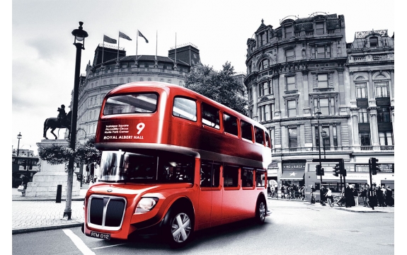 Фотообои FTL-11-00001 Лондон черно-белый с красным автобусом