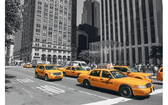 Фотообои FTL-11-00006 Нью-Йорк, город в черно-белом и желтое такси