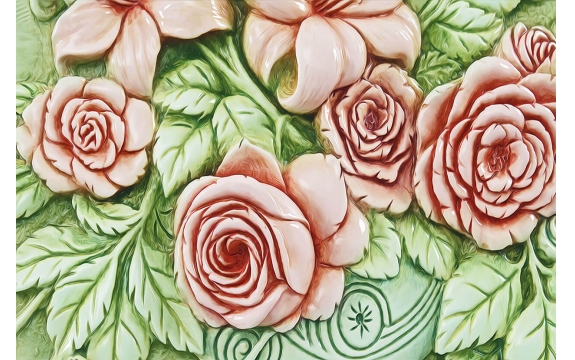 Фотообои 3D FTL-09-00075 Барельеф цветы розы под каменную фреску, стереоскопические
