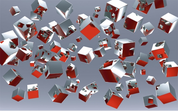 Фотообои MXL-00234 3Д Блестящие серые кубы с красным акцентом
