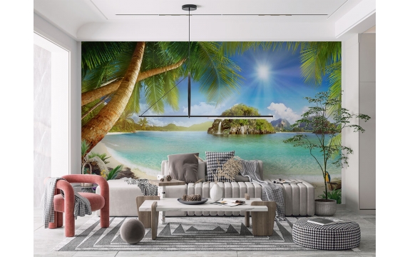 Фотообои FTXL-14-00028 Лазурный берег моря под фреску, пальмы под солнцем №1