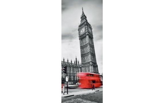 Фотообои FTV-04-00025 Мчащийся красный автобус в черно-белом Лондоне