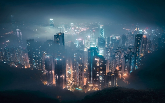 Фотообои FTXL-02-00001 Ночной город в тумане, Гонконг