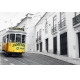 Фотообои FTL-04-00031 Мчащийся по улице желтый трамвай, черно-белые №1