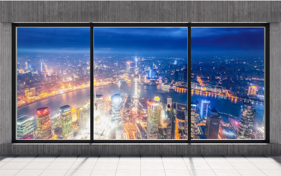 Фотообои MXL-00288 Панорамное окно с видом на ночной Шанхай