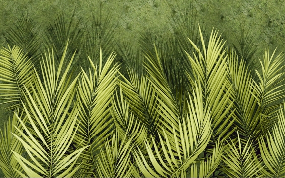 Фотообои MXL-00226 Зеленые пальмовые листья на старом бетоне, объемные 3Д