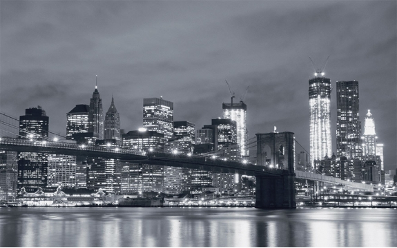 Фотообои FTXL-02-00013 Нью-Йорк в черно-белом, Бруклинский мост в ночном городе