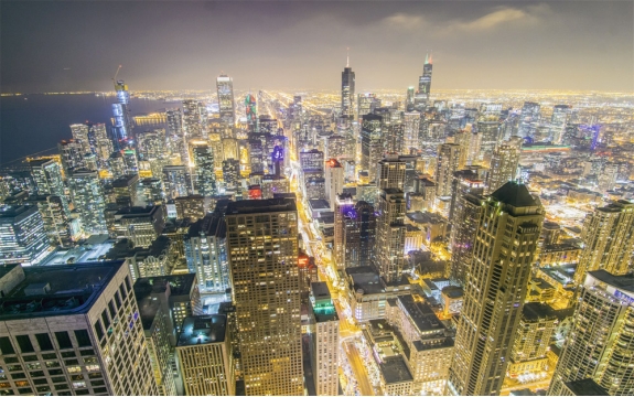 Фотообои FTXL-02-00016 Ночной город Чикаго, американские небоскребы