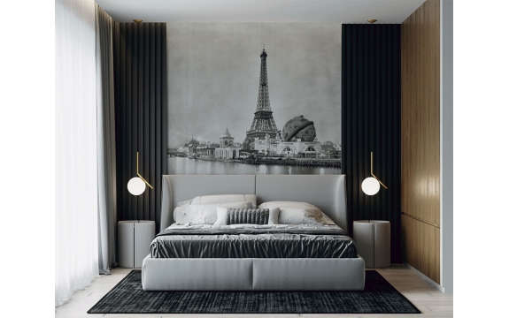 Фотообои FTVV-04-00022 Эйфелева башня в черно-белом Париже №1