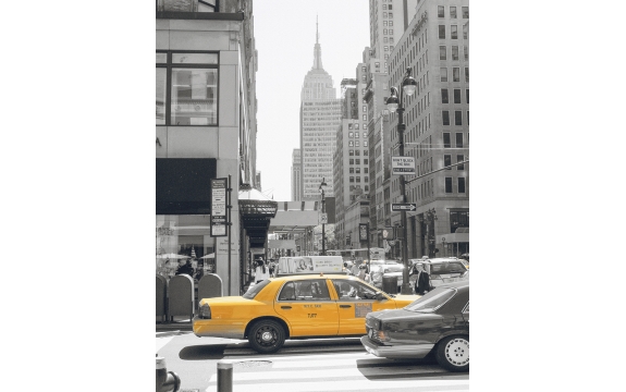 Фотообои FTVV-11-00002 Нью-Йорк, желтое такси в черно-белом городе