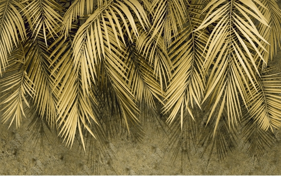 Фотообои MXL-00222 Свисающие листья пальмы, объемные 3D, бетонная стена