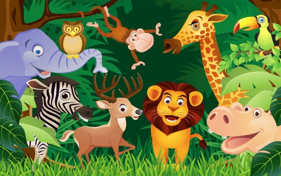 Фотообои FTXL-10-00005 Детские джунгли, забавные животные для комнаты ребенка