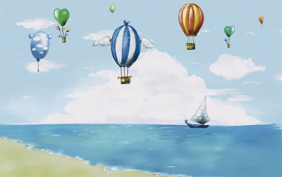 Фотообои FTXL-10-00007 Воздушные шары над морем, для детской комнаты ребенка