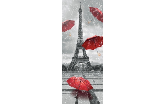Фотообои FTV-04-00031 Зонты под дождем на фоне Эйфелевой башни, черно-белый Париж