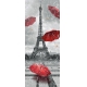 Фотообои FTV-04-00031 Зонты под дождем на фоне Эйфелевой башни, черно-белый Париж №1