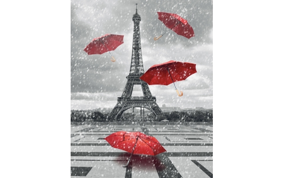 Фотообои FTVV-04-00019 Красные зонты и Эйфелева башня в Париже