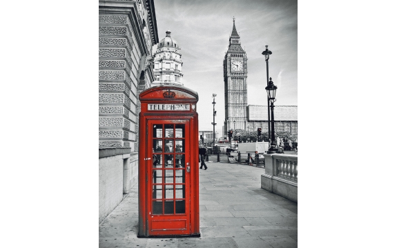 Фотообои FTVV-04-00021 Лондон, красная телефонная будка, черно-белые