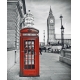 Фотообои FTVV-04-00021 Лондон, красная телефонная будка, черно-белые №1