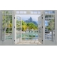 Фотообои MXL-00218 3D Окно на террасе с видом на тропическую природу, море и пальмы, расширяющие пространство №1