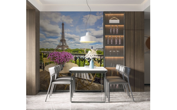 Фотообои FTVV-08-00002 Романтика Парижа, кафе на балконе с видом на Эйфелеву башню №1