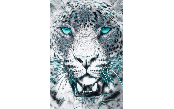 Фотообои FTP-03-00024 Леопард с бирюзовым акцентом, черно-белые