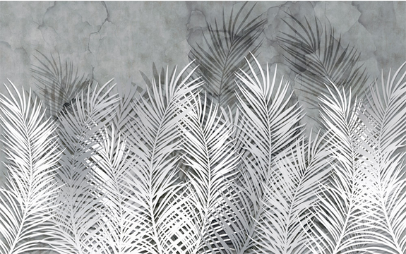 Фотообои MXL-00271 Серые пальмовые листья на бетоне