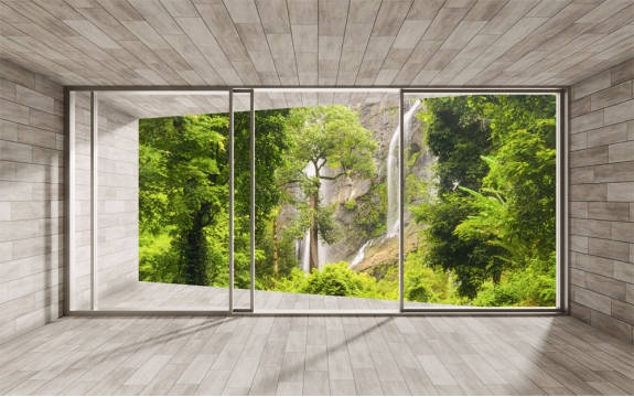 Фотообои MXL-00241 Окно на террасе с видом на джунгли
