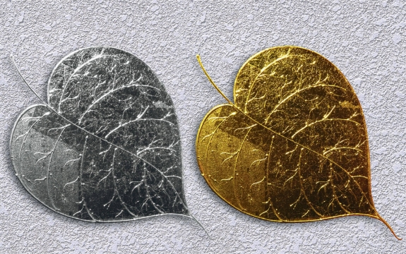 Фотообои 3D FTXL-09-00061 Серебряный и золотой лист на бетоне