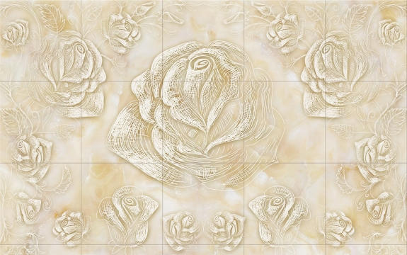 Фотообои 3D FTXL-09-00065 Абстрактные розы на мраморной плитке