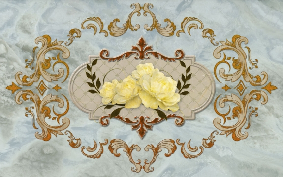 Фотообои 3D FTXL-09-00071 Желтые розы на мраморе в классическом стиле