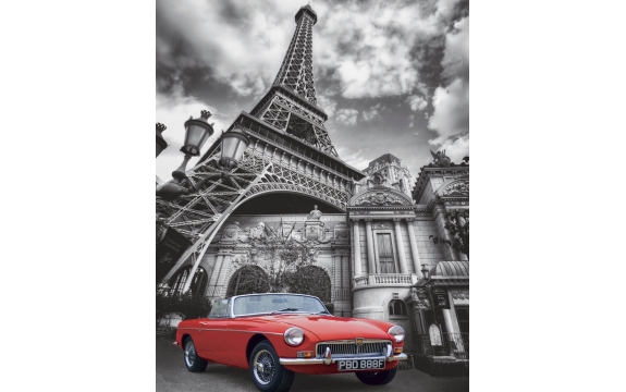 Фотообои FTVV-04-00033 Ретро автомобиль на фоне архитектуры Парижа, Эйфелева башня
