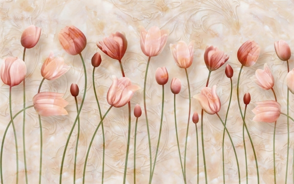 Фотообои 3D FTXL-09-00090 Мраморные тюльпаны