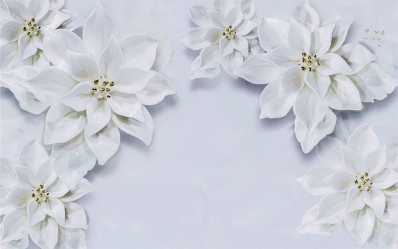Фотообои 3D FTXL-09-00093 Белые керамические цветы со стереоскопическим эффектом