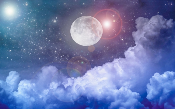 Фотообои FTXL-15-00008 Лунная ночь, звездное ночное небо с облаками