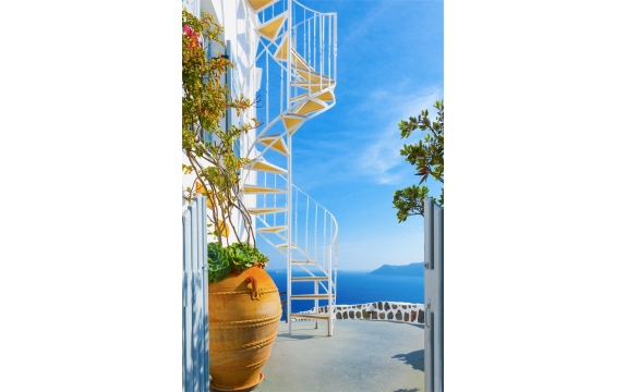 Фотообои FTP-04-00056 Лестница на террасе в Санторини, греческий город