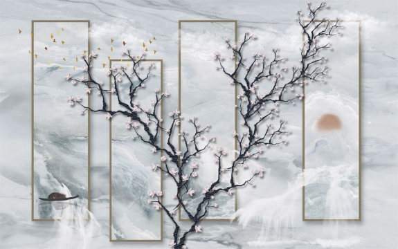 Фотообои 3D FTXL-12-00035 Дерево на мраморе в японском стиле