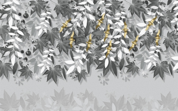 Фотообои 3D FTXL-05-00006 Свисающие листья в черно-белом