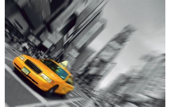 Фотообои FTL-02-00003 Нью-Йорк, городское желтое такси в черно-белом стиле
