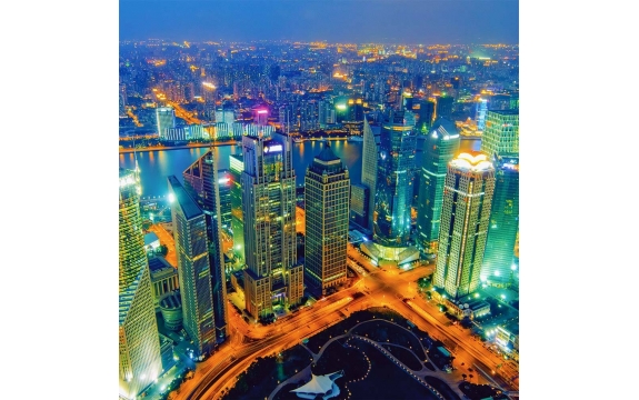 Фотообои FTP-3-02-00009 Над ночным городом Шанхаем