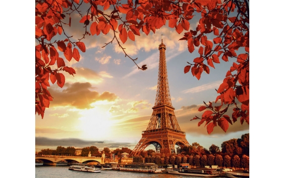 Фотообои FTX-04-00011 Осенний закат в Париже, Эйфелева башня в ярких красках
